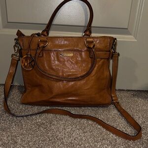 Michael Kors Bedford Medium Leather Satchel Crossbody - Luggage Brown